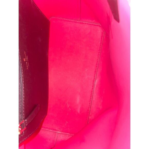 Kate Spade Raspberry Chocolate Leather Small Tote Shoulder Bag Turnlock Closure - Picture 7 of 15